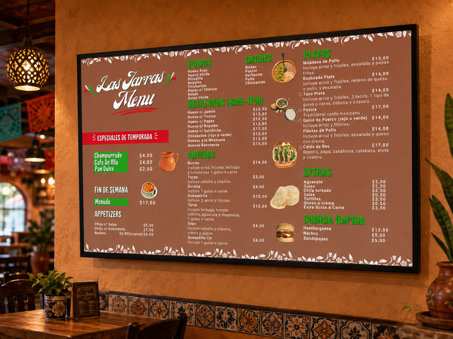 Digital menu and visual design by Pixel Rain Studios
