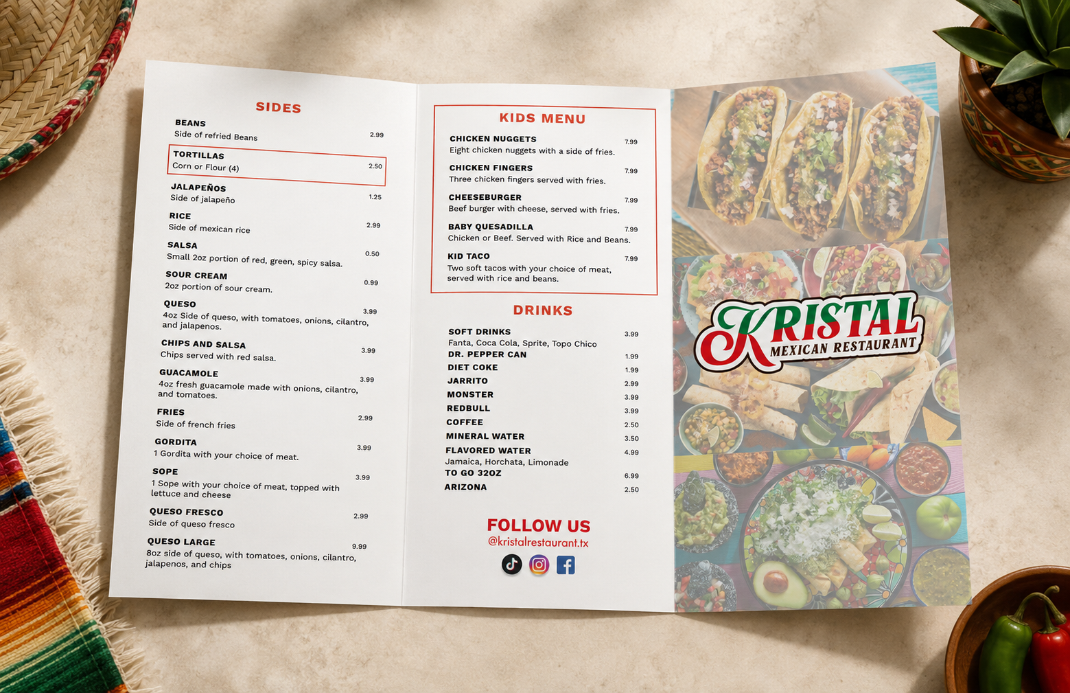 Physical restaurant menu design by Pixel Rain Studios